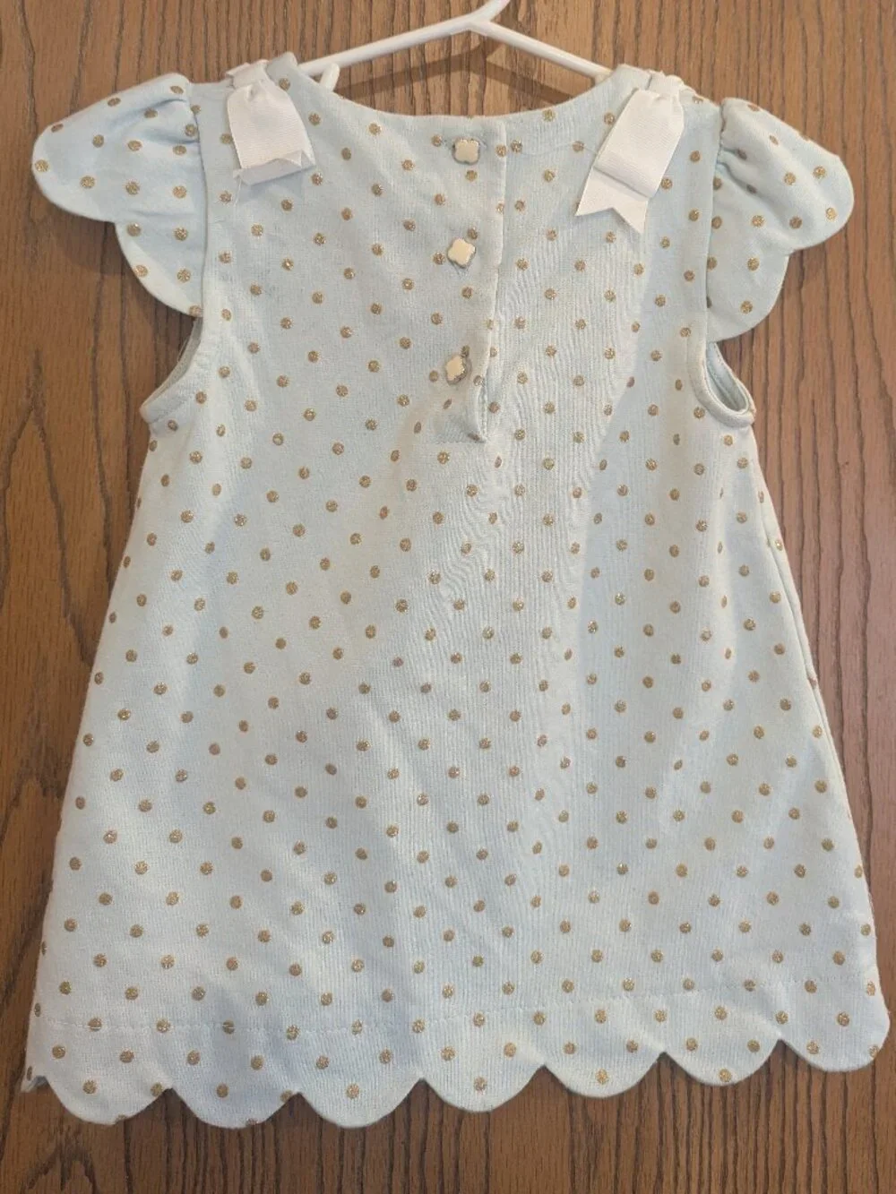Tahari Polka Dot‎ Scalloped Hem w/ Bows Sea Foam and Gold Short Sleeve Dress-3T